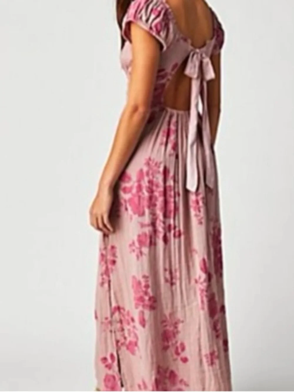 Free People Forget Me Not MIDI Mauve Floral Dress with Cap Sleeves - Picture 2 of 5